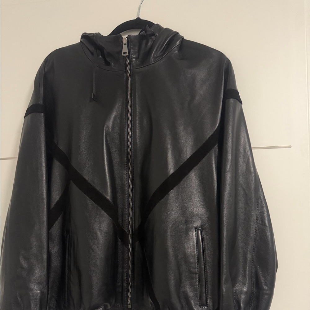 Genuine leather brand new spring/fall jacket with hood